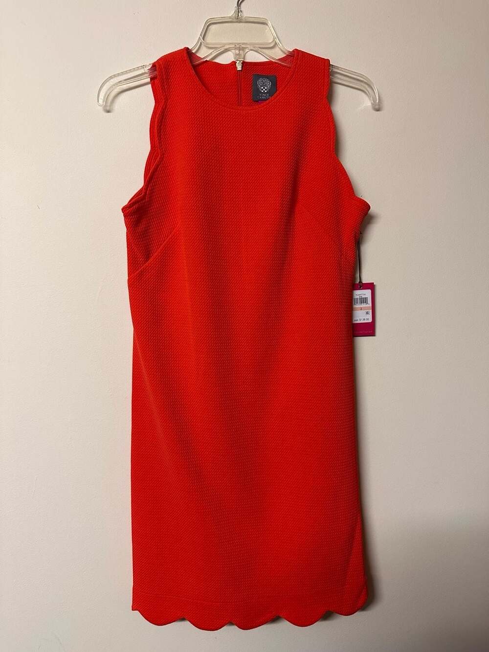 Vince Camuto Red Textured Scallop Hem Sleeveless Dress Size 2 NWT